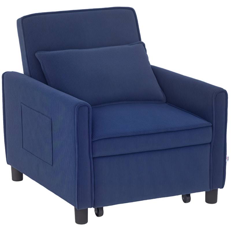HOMCOM Schlafsessel Polyester Eukalyptusholz Blau 74L x 84B x 81H cm von HOMCOM