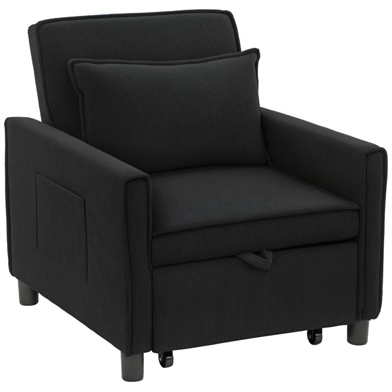 HOMCOM Schlafsessel Polyester Eukalyptusholz Schwarz 74L x 84B x 81H cm von HOMCOM