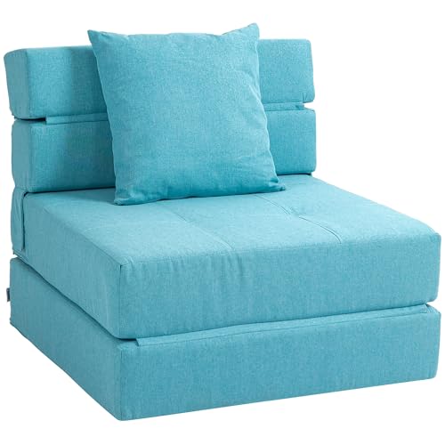 HOMCOM Schlafsessel klappbar, Schlafsofa, 2-in-1 Klappsessel mit Bettfunktion, Relaxsessel mit Kissen, Gästebett für Wohnzimmer, Schlafzimmer, bis 120 kg Belastbar, Blau von HOMCOM