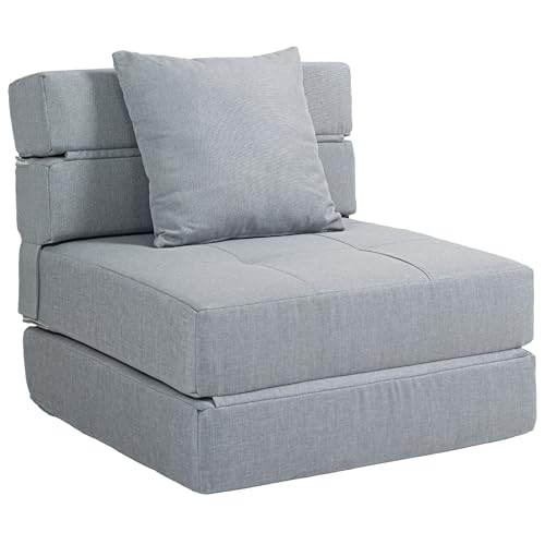 HOMCOM Schlafsessel klappbar, Schlafsofa, 2-in-1 Klappsessel mit Bettfunktion, Relaxsessel mit Kissen, Gästebett für Wohnzimmer, Schlafzimmer, bis 120 kg Belastbar, Hellgrau von HOMCOM