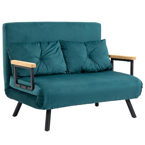 HOMCOM Schlafsofa, 2-Sitzer, klappbares Schlafsofa mit Rückenlehne, verstellbar auf 5 Ebenen und 2 gepolsterten Kissen, Stoff in Samt-Optik, für Wohnzimmer, Gästezimmer, 102 x 73 x 81 cm, dunkelblau HOMCOM Schlafsofa, 2-Sitzer, klappbares Schlafsofa mit Rückenlehne, verstellbar auf 5 Ebenen und 2 gepolsterten Kissen, Stoff in Samt-Optik, für Wohnzimmer, Gästezimmer, 102 x 73 x 81 cm, dunkelblau von HOMCOM