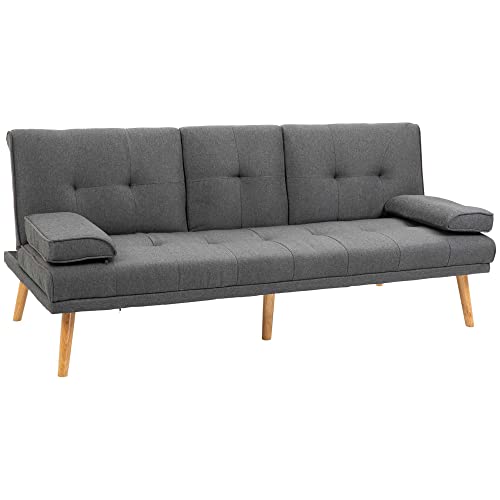 HOMCOM Schlafsofa, 3-Sitzer-Schlafcouch mit Klappbarem Tisch, Becherhalter, Bettsofa mit Leinenoptik, im Skandi-Design, bis 250 kg Belastbar, für Wohzimmer, Dunkelgrau HOMCOM Schlafsofa, 3-Sitzer-Schlafcouch mit Klappbarem Tisch, Becherhalter, Bettsofa mit Leinenoptik, im Skandi-Design, bis 250 kg Belastbar, für Wohzimmer, Dunkelgrau von HOMCOM