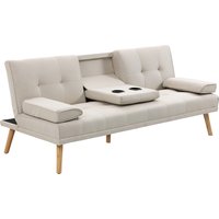 HOMCOM Schlafsofa, 3-Sitzer-Sofa, Bettsofa mit Klappbarem Tisch, Stoffsofa mit Leinenoptik, im Skandi-Design, bis 250 kg Belastbar von HOMCOM