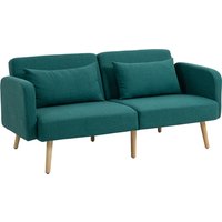 HOMCOM Schlafsofa, 3-Sitzer-Sofa mit Bettfunktion, 2 Kissen, Polstersofa mit verstellbare Armlehne, Leinenoptik, für Wohnzimmer, Schlafzimmer, 170 x 83 x 80 cm, Grün   Aosom von HOMCOM