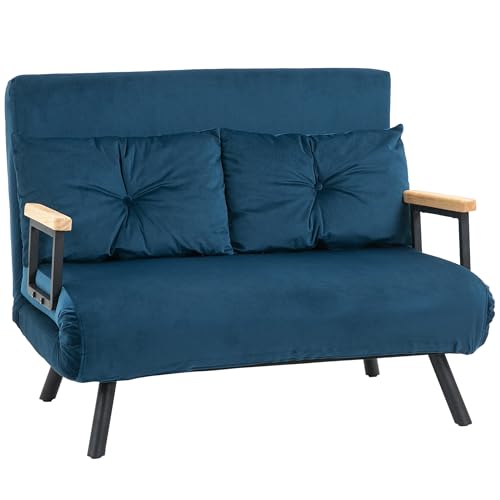 HOMCOM Schlafsofa, Klappbett mit Bettfunktion, Relaxsessel mit Rückenkissen, Polstersofa mit Verstellbarer Rückenlehne, Samtoptik, 102 x 73 x 81 cm, Blau HOMCOM Schlafsofa, Klappbett mit Bettfunktion, Relaxsessel mit Rückenkissen, Polstersofa mit Verstellbarer Rückenlehne, Samtoptik, 102 x 73 x 81 cm, Blau von HOMCOM