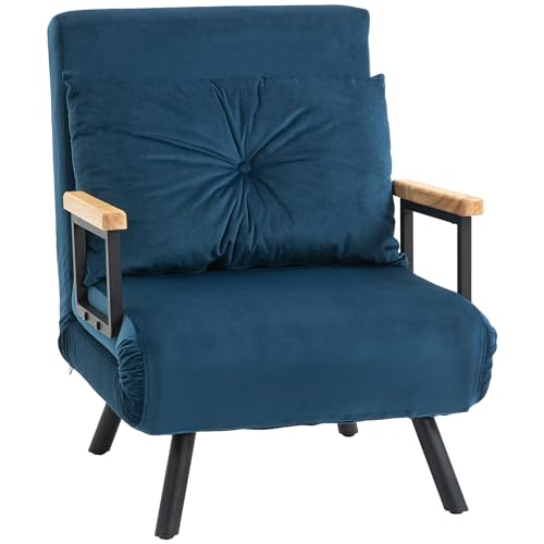 HOMCOM Schlafsofa, Klappbett mit Bettfunktion, Relaxsessel mit Rückenkissen, Polstersofa mit Verstellbarer Rückenlehne, Samtoptik, 63 x 73 x 81 cm, Blau HOMCOM Schlafsofa, Klappbett mit Bettfunktion, Relaxsessel mit Rückenkissen, Polstersofa mit Verstellbarer Rückenlehne, Samtoptik, 63 x 73 x 81 cm, Blau von HOMCOM