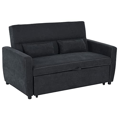 HOMCOM Schlafsofa, Klappsofa, 2-Sitzer Stoffsofa, Bettsofa, Sofa mit Schlaffunktion, Sofagarnitur, Verstellbarer Winkel, Schwarz, 148 x 82 x 89 cm von HOMCOM