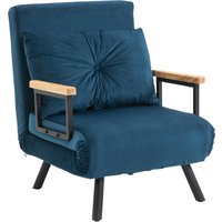 HOMCOM Schlafsofa, Relaxsessel mit Bettfunktion, Gästebett mit Samtoptik, Rückenkissen, Polstersofa mit Verstellbarer Rückenlehne, Blau, 63 x 73 x 81 cm von HOMCOM