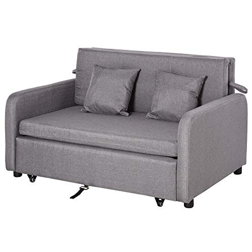 HOMCOM Schlafsofa, Schlafcouch mit Stauraum, Wurfkissen, Armlehne, 2er-Sofa mit Schlaffunktion, Leinenoptik, Gepolstert Couch mit Rollen für Wohnzimmer, Schlafzimmer, Grau HOMCOM Schlafsofa, Schlafcouch mit Stauraum, Wurfkissen, Armlehne, 2er-Sofa mit Schlaffunktion, Leinenoptik, Gepolstert Couch mit Rollen für Wohnzimmer, Schlafzimmer, Grau von HOMCOM