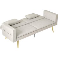 HOMCOM Schlafsofa, Schlafcouch mit Verstellbar Rückenlehne, Seitentasche, Gepolstert 2er-Sofa mit Schlaffunktion, Kissen, für Wohnzimmer, Schlafzimmer, Beige   Aosom von HOMCOM