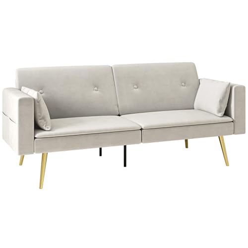 HOMCOM Schlafsofa, Schlafcouch mit Verstellbar Rückenlehne, Seitentasche, Gepolstert 2er-Sofa mit Schlaffunktion, Kissen, für Wohnzimmer, Schlafzimmer, Beige HOMCOM Schlafsofa, Schlafcouch mit Verstellbar Rückenlehne, Seitentasche, Gepolstert 2er-Sofa mit Schlaffunktion, Kissen, für Wohnzimmer, Schlafzimmer, Beige von HOMCOM