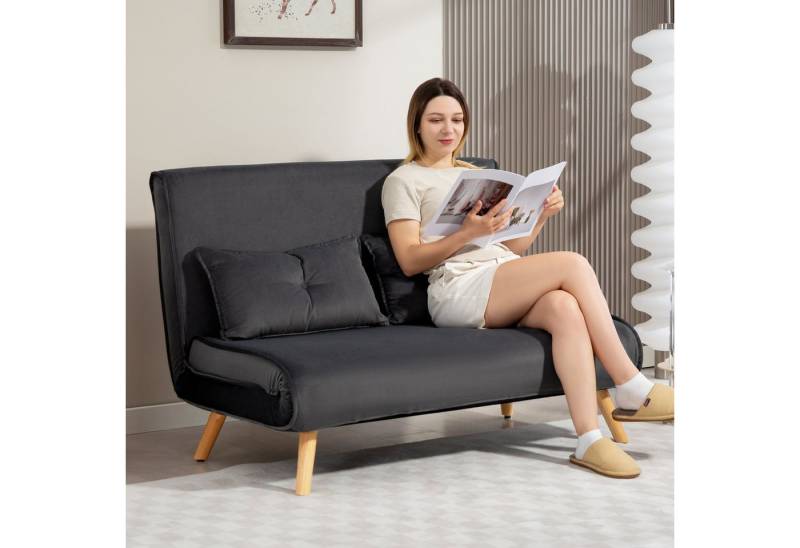 HOMCOM Schlafsofa 2 Sitzer Sofa mit 5-stufig Verstellbarer Rückenlehne, Lendenkissen, Schlafcouch 1 Teile, 190 x 120 cm, für Wohnzimmer, Dunkelgrau von HOMCOM