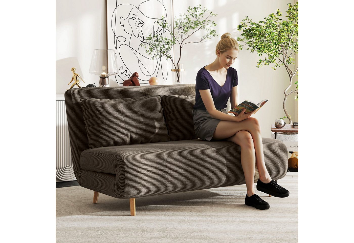 HOMCOM Schlafsofa 2-Sitzer-Sofa mit Bettfunktion, 2 Kissen, Polstersofa 1 Teile, für Wohnzimmer, Schlafzimmer, Kaffee-Braun HOMCOM Schlafsofa 2-Sitzer-Sofa mit Bettfunktion, 2 Kissen, Polstersofa 1 Teile, für Wohnzimmer, Schlafzimmer, Kaffee-Braun von HOMCOM