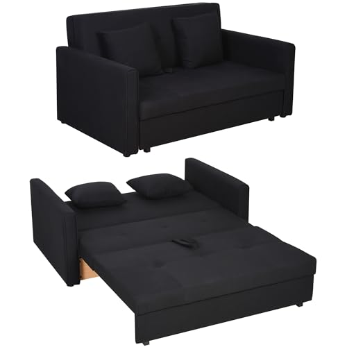 HOMCOM Schlafsofa 2-Sitzer Sofa mit Bettfunktion, Polstersofa mit Stauraum, Rückenkissen, Schlafcouch für Wohnzimmer, Polycotton, Holz, Kohlegrau, 152 x 101 x 81cm von HOMCOM