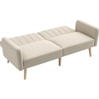 HOMCOM Schlafsofa 2-Sitzer skandinavisches Design, Verstellbare Rückenlehne in 3 Positionen, Holzbeine, Leinenstoff Beige   Aosom von HOMCOM