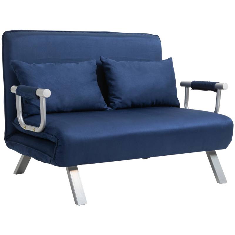 HOMCOM Schlafsofa 2er-Sofa Polyester Metall Blau 111B x 80T x 78H cm von HOMCOM