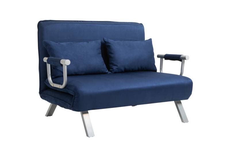 HOMCOM Schlafsofa 2er-Sofa mit Schlaffunktion, Verstellbarer Rückenlehne, Kissen, Couch 1 Teile, für Wohnzimmer, Schlafzimmer, Blau von HOMCOM