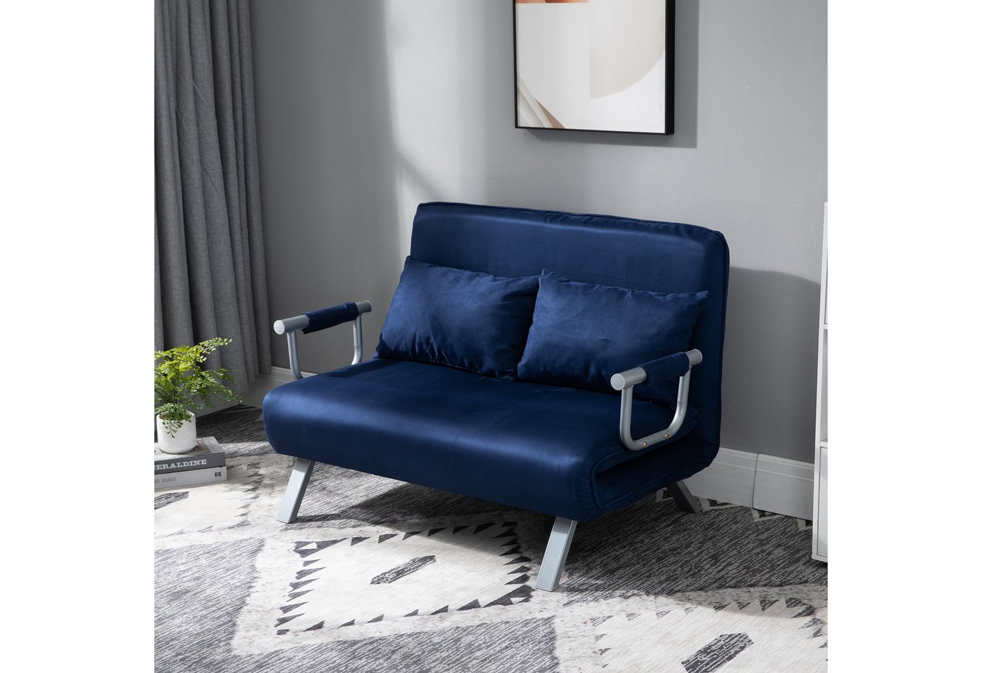 HOMCOM Schlafsofa 2er-Sofa mit Schlaffunktion, Verstellbarer Rückenlehne, Kissen, Couch 1 Teile, für Wohnzimmer, Schlafzimmer, Blau HOMCOM Schlafsofa 2er-Sofa mit Schlaffunktion, Verstellbarer Rückenlehne, Kissen, Couch 1 Teile, für Wohnzimmer, Schlafzimmer, Blau von HOMCOM
