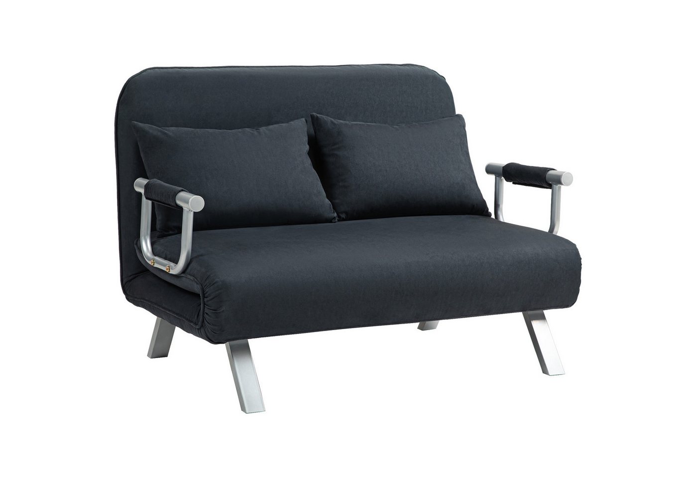 HOMCOM Schlafsofa 2er-Sofa mit Schlaffunktion, Verstellbarer Rückenlehne, Kissen, Schlafsessel 1 Teile, für Wohnzimmer, Schlafzimmer, Schwarz von HOMCOM