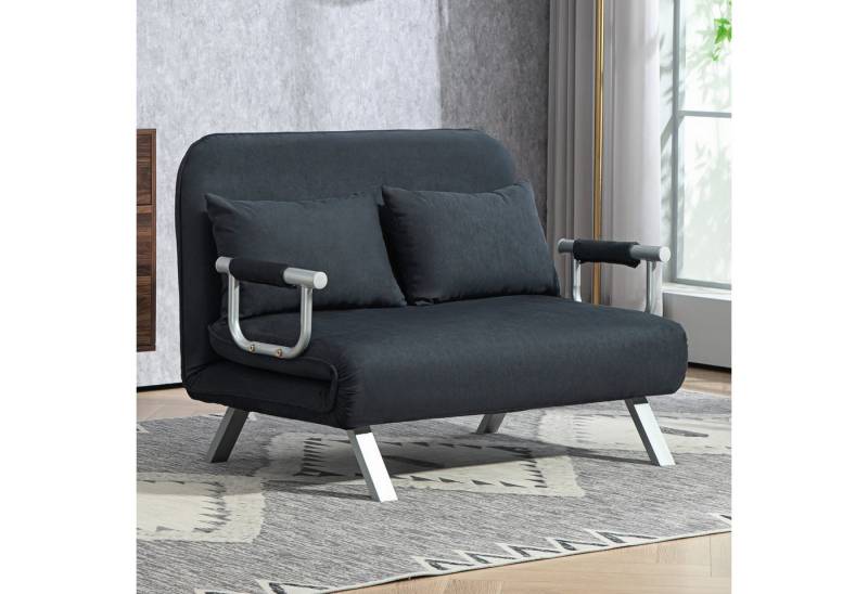 HOMCOM Schlafsofa 2er-Sofa mit Schlaffunktion, Verstellbarer Rückenlehne, Kissen, Schlafsessel 1 Teile, für Wohnzimmer, Schlafzimmer, Schwarz von HOMCOM