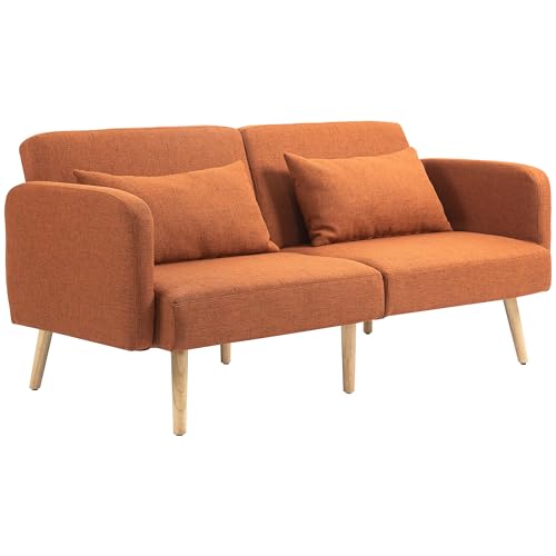 HOMCOM Schlafsofa 3-Sitzer, Schlafsofa 2-Sitzer, neigbare Rückenlehne und verstellbare Armlehnen, Clic Clac-Sofa in Stoff mit Leineneffekt, Füße aus Massivholz, 2 waschbare Kissen, braun HOMCOM Schlafsofa 3-Sitzer, Schlafsofa 2-Sitzer, neigbare Rückenlehne und verstellbare Armlehnen, Clic Clac-Sofa in Stoff mit Leineneffekt, Füße aus Massivholz, 2 waschbare Kissen, braun von HOMCOM