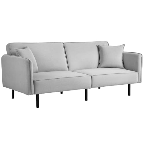 HOMCOM Schlafsofa 3-Sitzer Schlafsofa 2-Sitzer Clic-Clac-Sofa aus Stoff in Leinenoptik mit Verstellbarer Rückenlehne 2 waschbare Kissen für Wohnzimmer, Gästezimmer, hellgrau von HOMCOM
