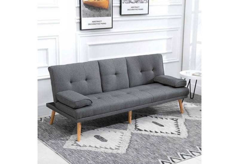 HOMCOM Schlafsofa 3-Sitzer-Sofa, Bettsofa mit Klappbarem Tisch, Stoffsofa 1 Teile, für Wohnzimmer, Dunkelgrau von HOMCOM