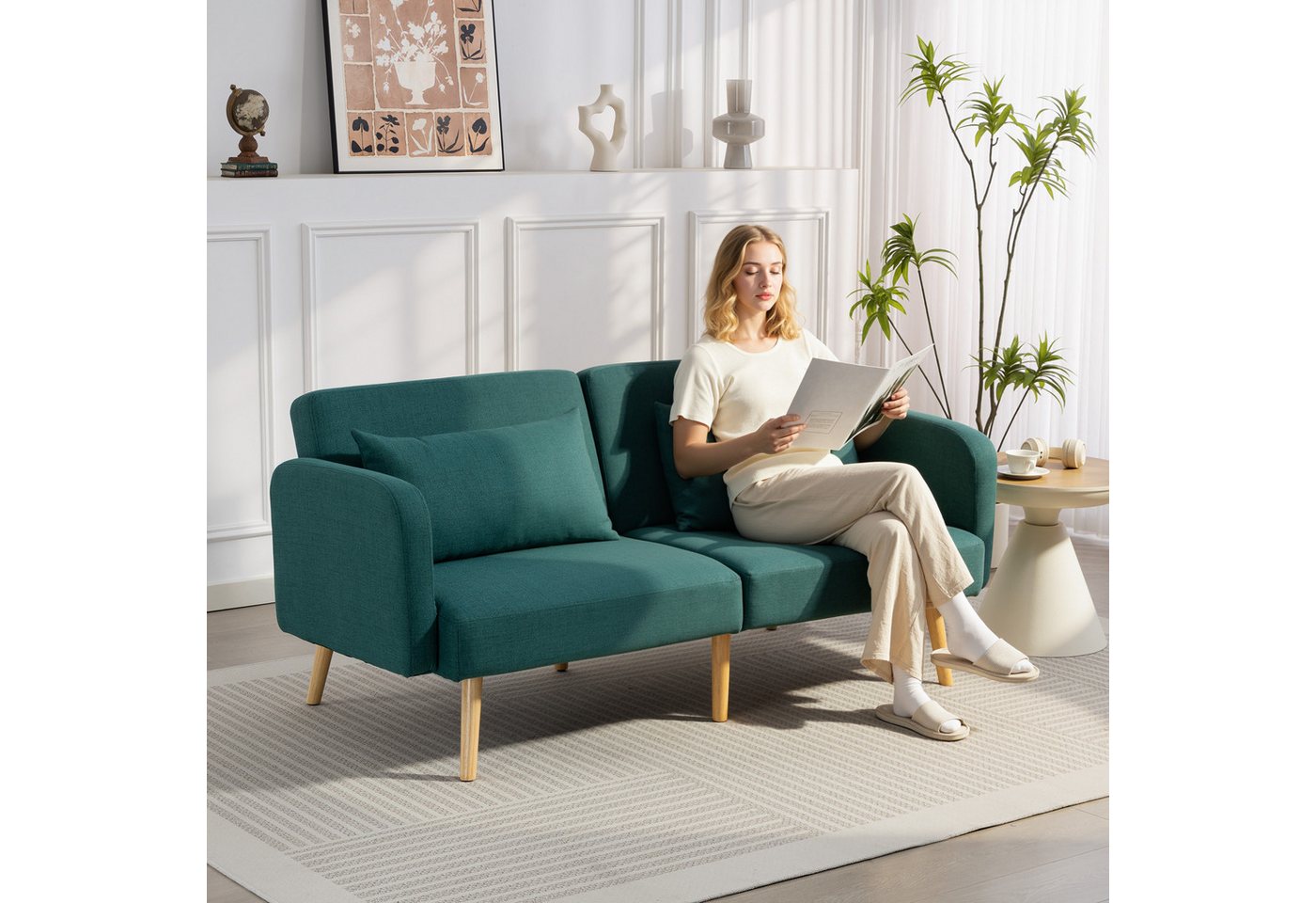 HOMCOM Schlafsofa 3-Sitzer-Sofa mit Bettfunktion, 2 Kissen, Verstellbare Couch 1 Teile, 3-Sitzer-Polstersofa, 170 x 83 x 80 cm, Grün HOMCOM Schlafsofa 3-Sitzer-Sofa mit Bettfunktion, 2 Kissen, Verstellbare Couch 1 Teile, 3-Sitzer-Polstersofa, 170 x 83 x 80 cm, Grün von HOMCOM