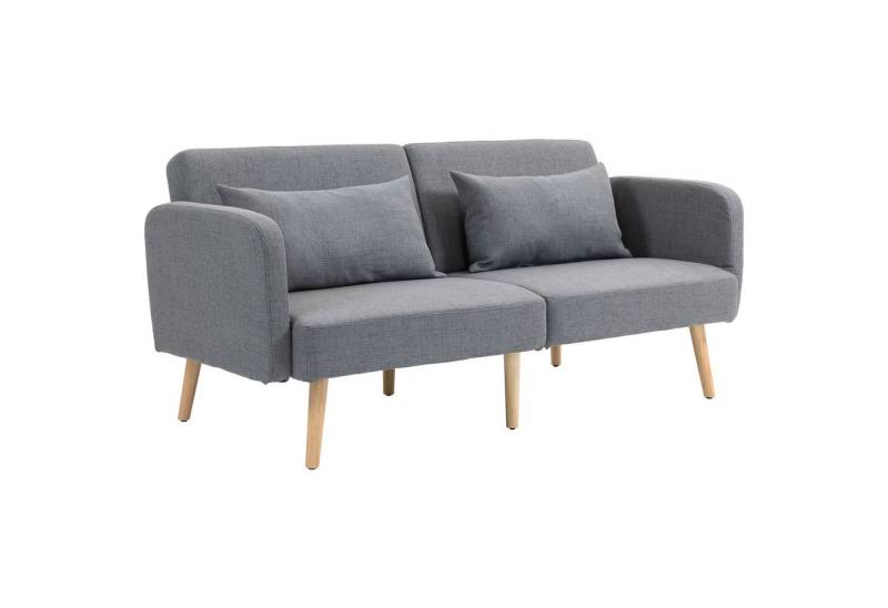 HOMCOM Schlafsofa Doppelschlafsofa mit 2-fach verstellbarer Rückenlehne und 2 Kissen, Polstersofa 1 Teile, für Wohnzimmer, Schlafzimmer, Grau von HOMCOM