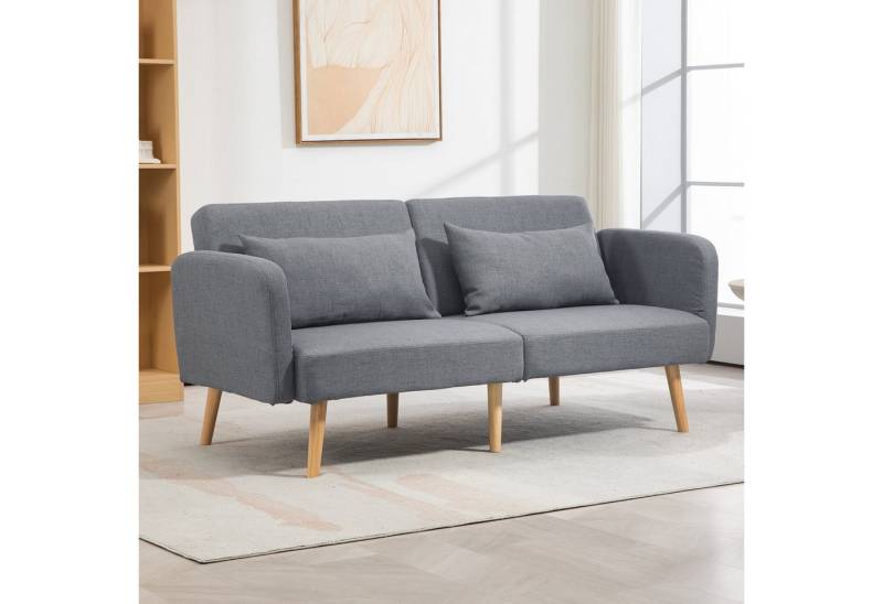 HOMCOM Schlafsofa Doppelschlafsofa mit 2-fach verstellbarer Rückenlehne und 2 Kissen, Polstersofa 1 Teile, für Wohnzimmer, Schlafzimmer, Grau von HOMCOM