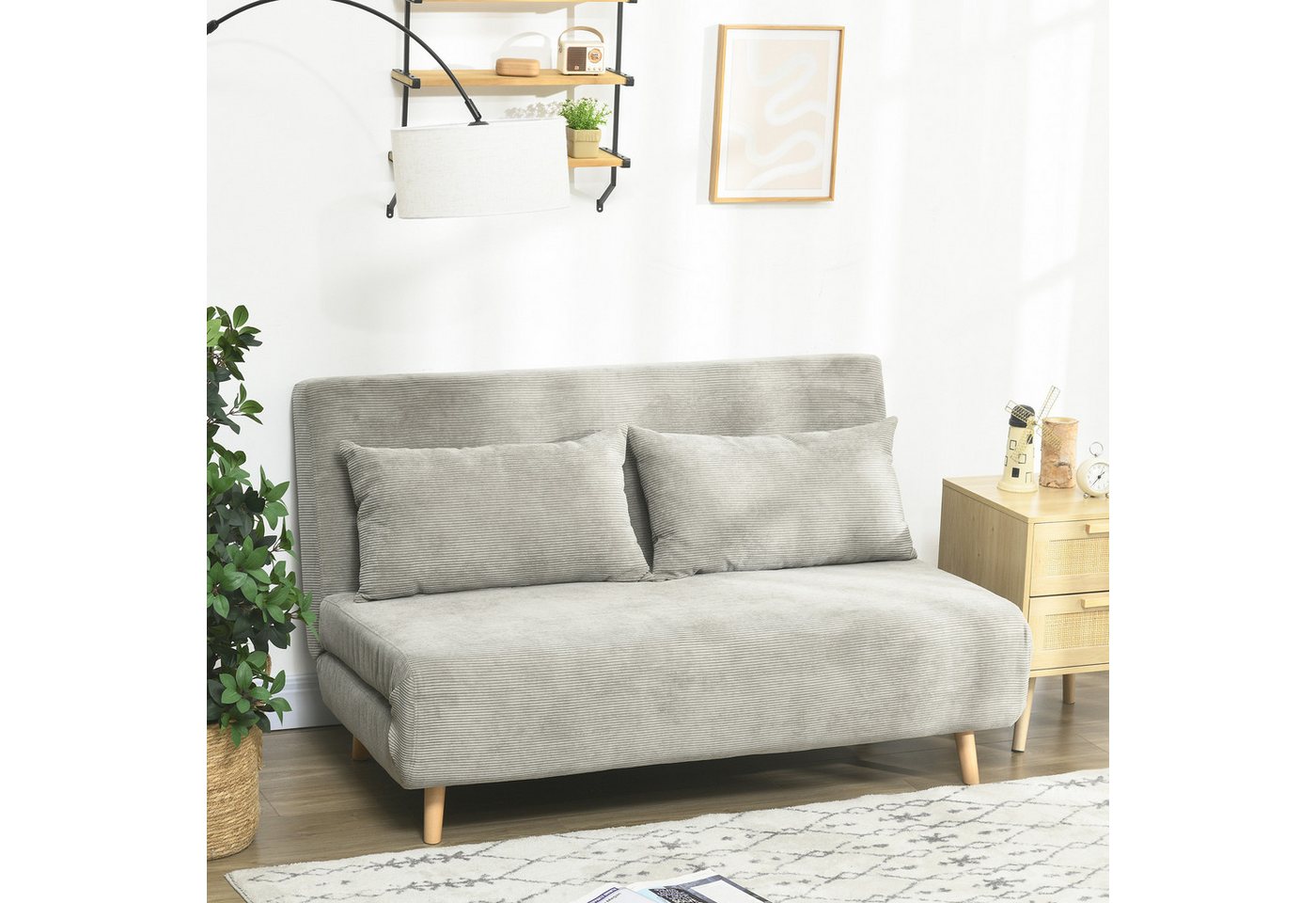 HOMCOM Schlafsofa Doppelschlafsofa mit 3-fach verstellbarer Rückenlehne und 2 Kissen, Polstersofa 1 Teile, für Wohnzimmer, Schlafzimmer, Hellgrau HOMCOM Schlafsofa Doppelschlafsofa mit 3-fach verstellbarer Rückenlehne und 2 Kissen, Polstersofa 1 Teile, für Wohnzimmer, Schlafzimmer, Hellgrau von HOMCOM