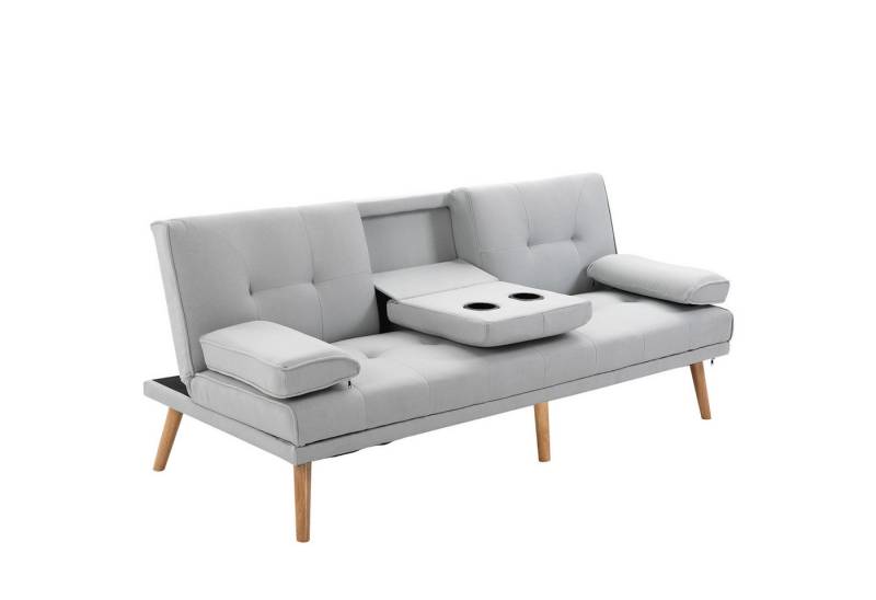 HOMCOM Schlafsofa Dreisitzer mit Bettfunktion, Einzelbett mit Kissen, Stoffsofa 1 Teile, Schlafsofa Schlafcouch 3 Sitzer Hellgrau von HOMCOM