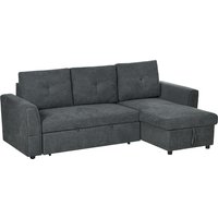 HOMCOM Schlafsofa Ecksofa mit Bettfunktion, 3 Sitzer Couch mit Stauraum, Chaiselongue, Leinenoptik Polstersofa für Wohnzimmer, Dunkelgrau   Aosom von HOMCOM