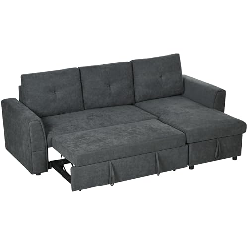 HOMCOM Schlafsofa Ecksofa mit Bettfunktion, 3 Sitzer Couch mit Stauraum, Chaiselongue, Leinenoptik Polstersofa für Wohnzimmer, Dunkelgrau HOMCOM Schlafsofa Ecksofa mit Bettfunktion, 3 Sitzer Couch mit Stauraum, Chaiselongue, Leinenoptik Polstersofa für Wohnzimmer, Dunkelgrau von HOMCOM