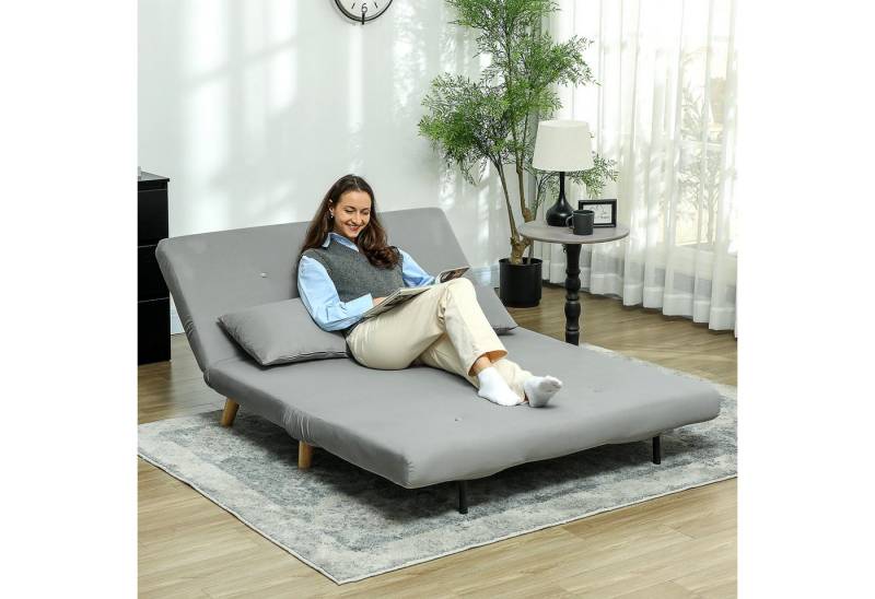 HOMCOM Schlafsofa Klappsessel mit Bettfunktion, Klappbarer Relaxsessel in Samtoptik 1 Teile, bis 250 kg belastbar, für Wohnzimmer, Hellgrau von HOMCOM