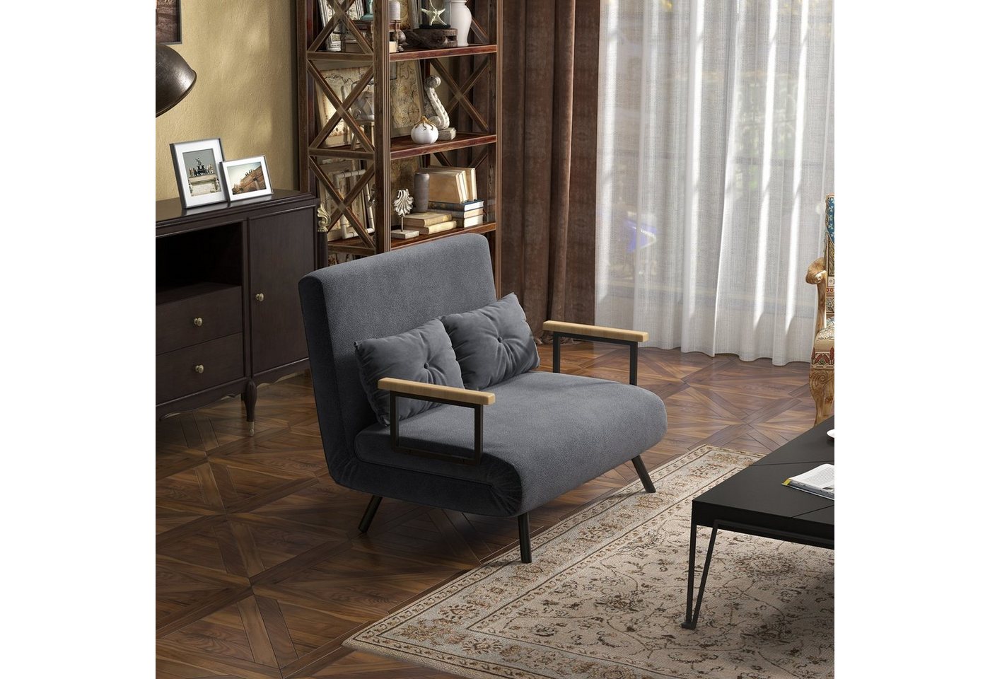 HOMCOM Schlafsofa Polstersofa mit Verstellbarer Rückenlehne, Zweisitzer, Relaxsessel 1 Teile, für Wohnzimmer, Dunkelgrau von HOMCOM