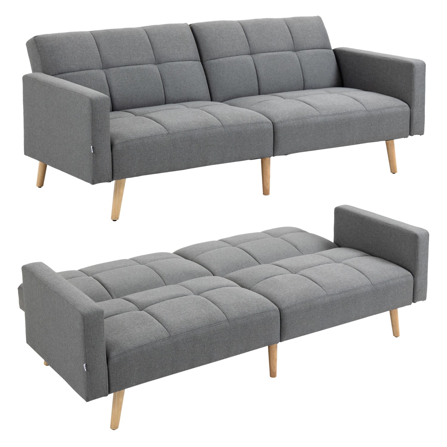 HOMCOM Schlafsofa Polyester Gummiholz 205L x 88B x 80H cm Grau von HOMCOM