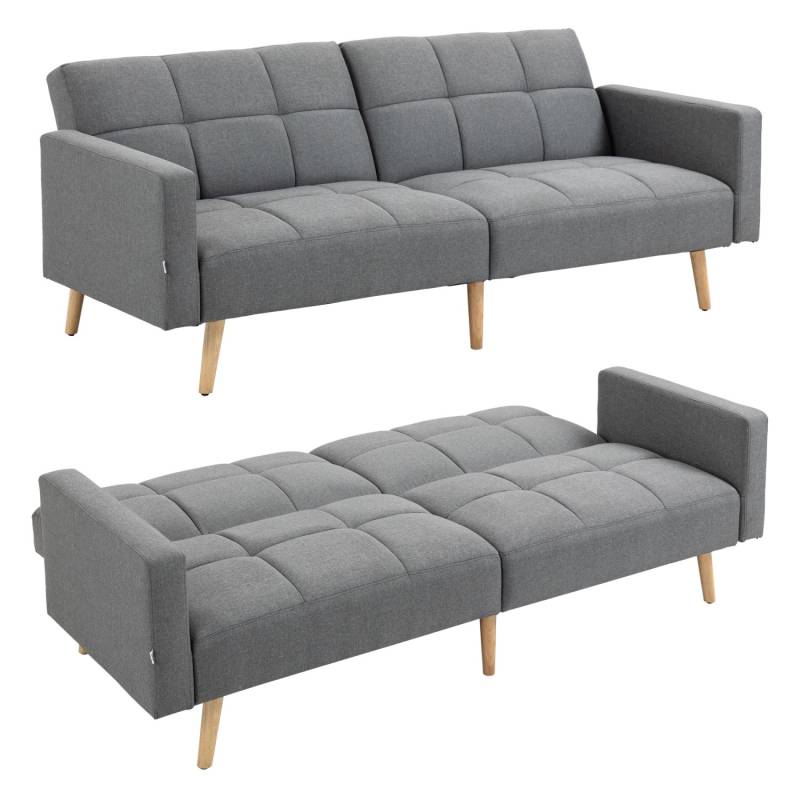 HOMCOM Schlafsofa Polyester Gummiholz 205L x 88B x 80H cm Grau von HOMCOM