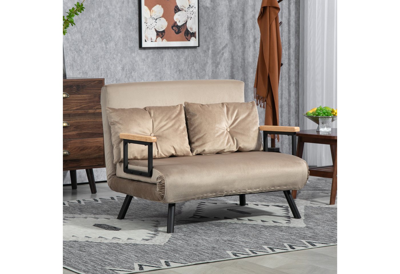 HOMCOM Schlafsofa Polystersofa mit Samtoptik und Rückenkissen, Klappbett 1 Teile, mit Verstellbarer Rückenlehne, Blau von HOMCOM