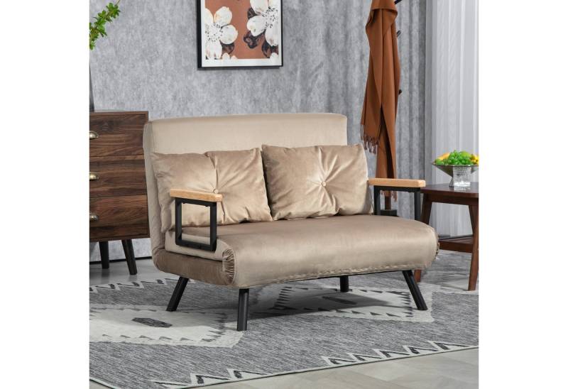 HOMCOM Schlafsofa Polystersofa mit Samtoptik und Rückenkissen, Klappbett 1 Teile, mit Verstellbarer Rückenlehne, Blau von HOMCOM