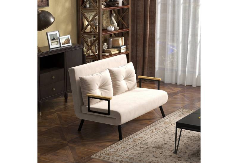 HOMCOM Schlafsofa Relaxsessel mit Bettfunktion, Klappsofa mit Samtoptik, Polstersofa 1 Teile, mit Verstellbarer Rückenlehne, Beige, 102 x 73 x 81 cm von HOMCOM