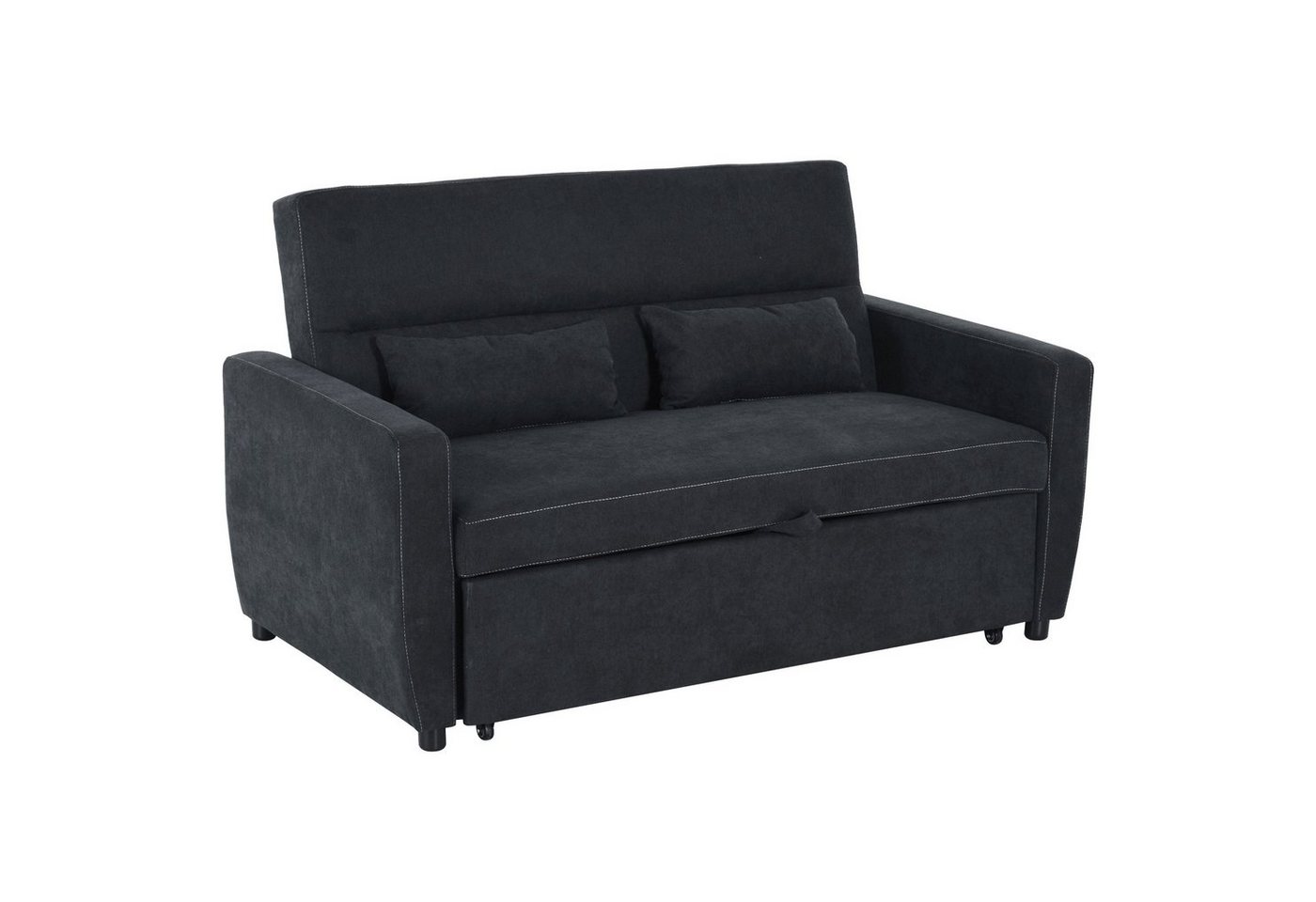 HOMCOM Schlafsofa, Set 1 Teile, Schlafsofa Chaiselongue 2-Sitzer Stoffsofa Sofagarnitur Schwarz von HOMCOM