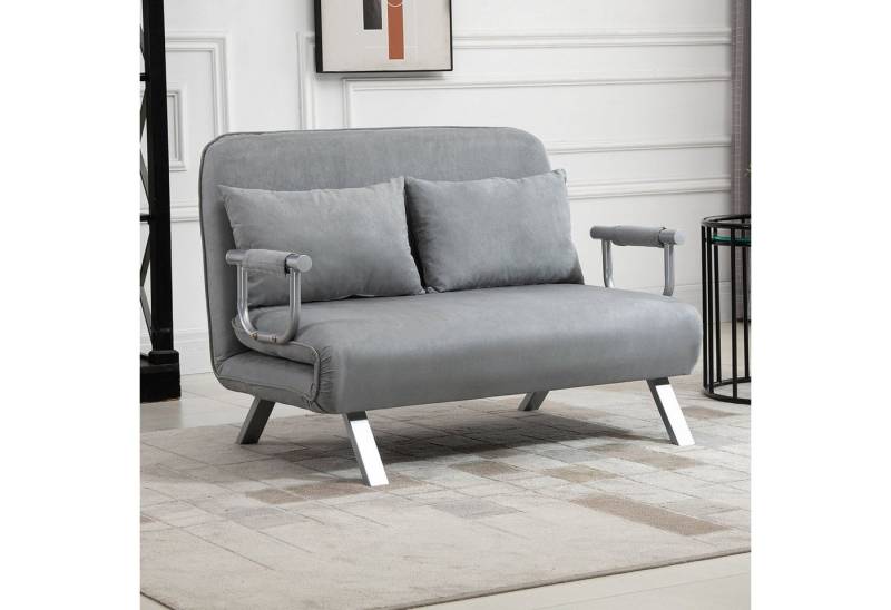 HOMCOM Schlafsofa Zweisitzer mit Bettfunktion, Einzelbett mit Kissen, Schlafcouch 1 Teile, für Wohnzimmer, Hellgrau von HOMCOM