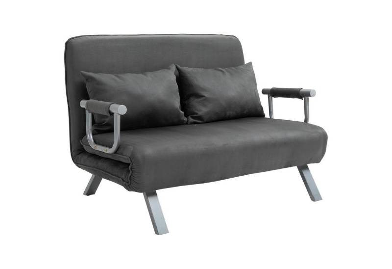 HOMCOM Schlafsofa Zweisitzer mit Bettfunktion, Einzelbett mit Kissen, Schlafsessel 1 Teile, für Wohnzimmer, Grau von HOMCOM