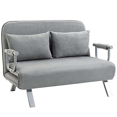 HOMCOM 2-Sitzer Schlafsofa mit Armlehne 3-in-1 Schlafsessel Gästebett Klappmatratze Klappbett Chaiselongue Multifunktion Wildlederimitat Hellgrau 111 x 80 x 78cm von HOMCOM