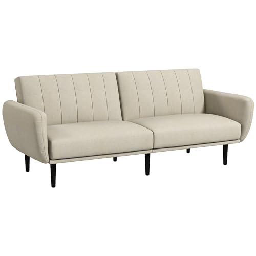HOMCOM Schlafsofa ausziehbar Wohnzimmersofa in Leinenoptik Stoff 3-Sitzer moderner Stil Rückenlehne 3 Positionen verstellbar Füße aus Massivholz beige HOMCOM Schlafsofa ausziehbar Wohnzimmersofa in Leinenoptik Stoff 3-Sitzer moderner Stil Rückenlehne 3 Positionen verstellbar Füße aus Massivholz beige von HOMCOM