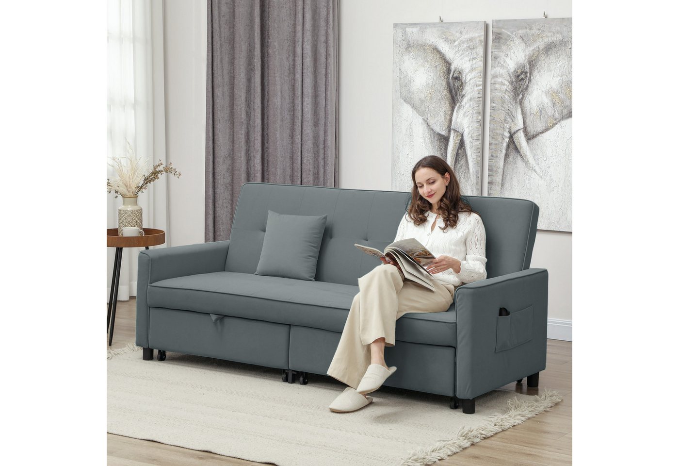 HOMCOM Schlafsofa bis 360 kg Belastbar, 3-Sitzer-Schlafcouch 1 Teile, für Wohnzimmer, Schlafzimmer, Grau von HOMCOM