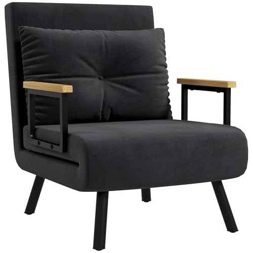HOMCOM Schlafsofa für 1 Sitzer, klappbar, mit Samt bezogen, mit 5 verstellbaren Rückenlehnen und gepolstertem Kissen, für Büro, Schlafzimmer, Wohnzimmer, 63 x 73 x 81 cm, Schwarz HOMCOM Schlafsofa für 1 Sitzer, klappbar, mit Samt bezogen, mit 5 verstellbaren Rückenlehnen und gepolstertem Kissen, für Büro, Schlafzimmer, Wohnzimmer, 63 x 73 x 81 cm, Schwarz von HOMCOM