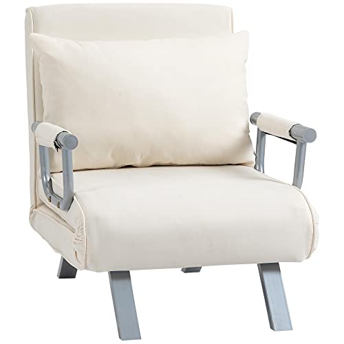 HOMCOM Schlafsofa mit Armlehne 3-in-1 Schlafsessel Gästebett Klappmatratze Klappbett Chaiselongue Multifunktion Polyester Creme 65 x 69 x 80 cm von HOMCOM