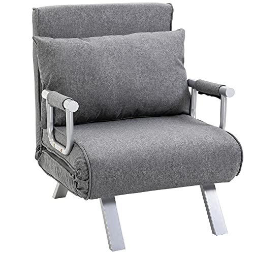 HOMCOM Schlafsofa mit Armlehne 3-in-1 Schlafsessel Gästebett Klappmatratze Klappbett Chaiselongue Multifunktion leinenartiges Polyester Grau 65 x 69 x 80 cm von HOMCOM